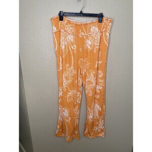 Cato Womens Orange Pants 18/20  wide leg  polyester floral elastic waist